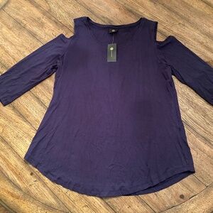 Cold Shoulder Intrepid Navy Blue Large Long Sleeve Top JM Collection